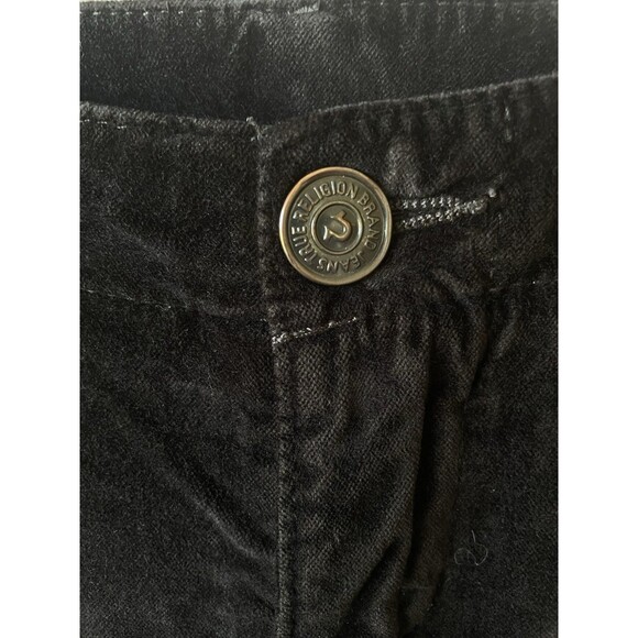 True Religion Charlie Flare Pants 29 Black Velvet Stretch Y2K Made in USA Glam - Picture 4 of 12